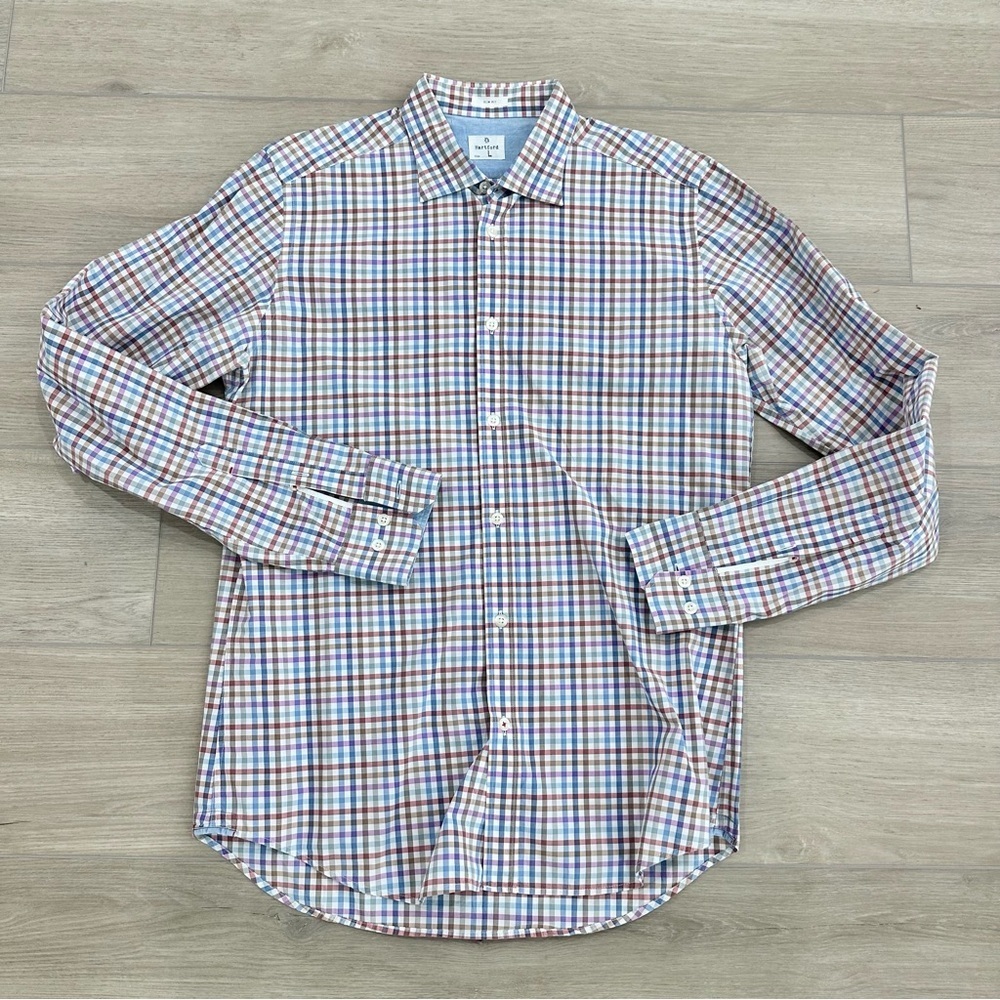 Hartford slim fit button down shirt blue purple white check large
